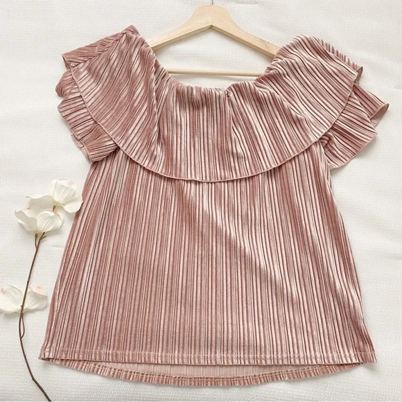 Pink Off Shoulder Velvet Top - Picture 2 of 8